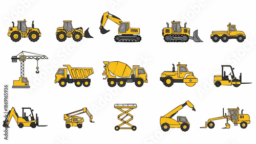 Yellow construction machinery set.