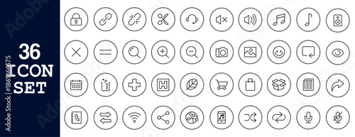Minimal Line Icons Set – Multimedia, Communication, and Technology Symbols.