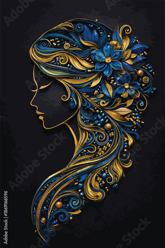 Paper Quilling Art Woman Portrait with Floral Details