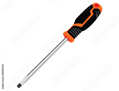 Flat-Head Screwdriver with Yellow and Black Handle Isolated, Professional Maintenance Hand Tool for Home Repair, DIY and Technical Service Vector