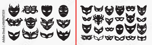 superhero mask illustration, hero face silhouettes, comic mask vector, mystery character masks, dramatic face icons, fantasy mask art, character disguise illustration, mask clipart set, heroic design 
