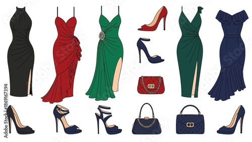 Elegant evening wear and accessories for women in stylish colors