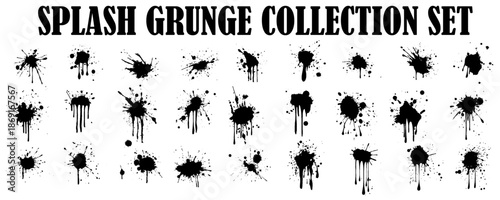 Vector set of ink splashes, blots. Splatter collection. 