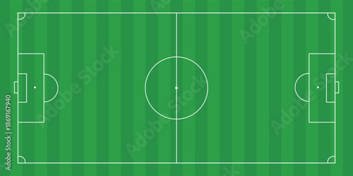 Football fields top view. Soccer grass fields with chalk lines. Green grass field background. Vector Football - Soccer Field. Scheme and marking of the football field, soccer field.