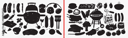 kitchen utensil illustration, cooking tool silhouettes, cutlery icon set, chef equipment vector, food preparation tools, kitchen clipart collection, culinary illustration pack, restaurant graphic elem