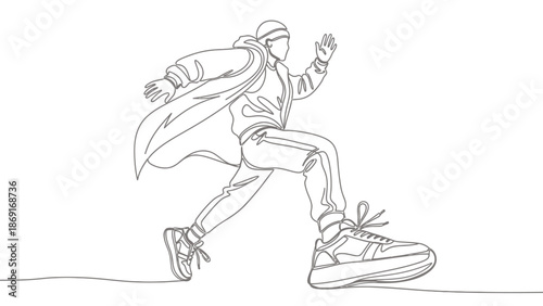 Continuous line drawing of a person running, active lifestyle, modern style