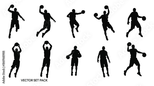 Silhouettes of basketball players in dynamic action poses vector illustration
