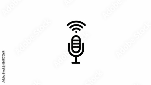 Minimalist Line Art Podcast and Audio Device Icons Set for Digital Media and Broadcasting Applications, Featuring Microphones, Headphones, and Speaker Symbols
