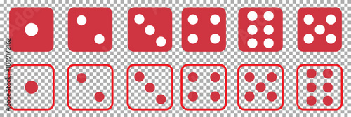 Dice icon set with all six faces in black color in outline style. Ludo game dice symbols in outline style. Set of six sides of a dice icon in black color. Dice icon concept vector illustration. eps 10