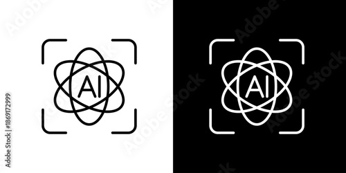 Abstract icon of Artificial Intelligence and machine learning, depicting futuristic digital scanning and AI recognition technology. Modern concept