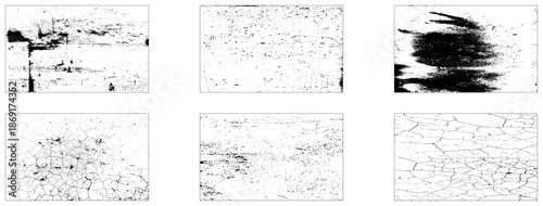 Set of six grunge texture backgrounds. Rectangular backdrops.