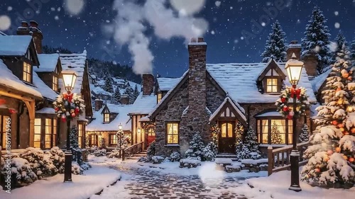 A festive gold and glass ball ornament hangs from a shiny ribbon on a decorated Christmas tree near a warm fireplace during the winter holiday season to celebrate a golden New Year