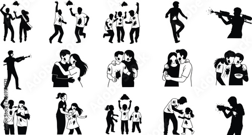 Silhouette illustrations of people in various dance and music activities