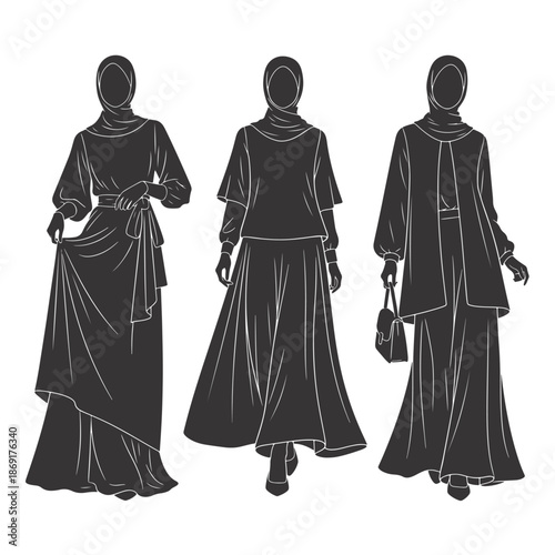 Muslim women in modest fashion silhouette for diverse cultural design