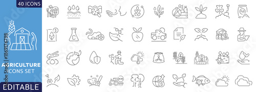 Agriculture icon set. Fully Editable . Vector illustration.