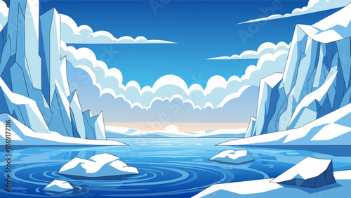 Vast Arctic Ice Formations Over Calm Ocean Water, A Beautiful Vector Illustration of Natural Beauty