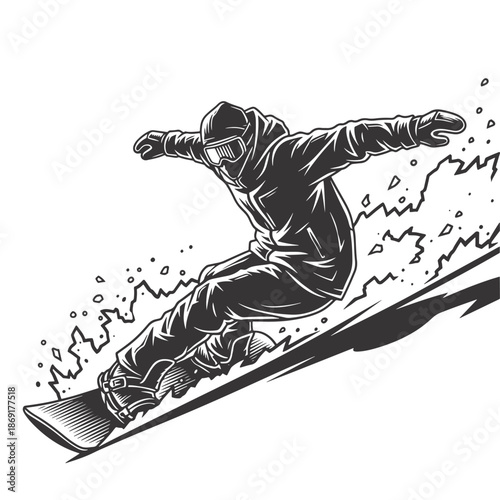 Pro snowboarder silhouette carving through snow on a steep mountain
