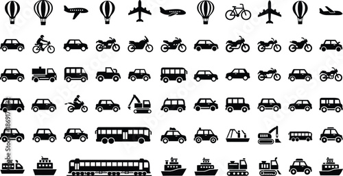 Collection of various transportation icons