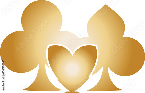 Golden Playing Card Suits Icon Set with Heart, Spade, and Club Symbols