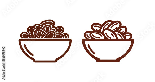 Two bowls filled with dried dates, one with pitted dates and the other with whole dates.