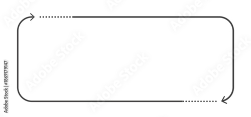 破線で始まる矢印2つで囲った四角い横長フレーム　細線