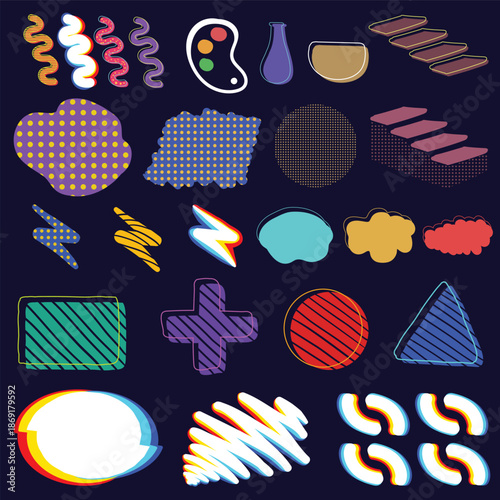 Colorful Abstract Graphic Elements Icons and Shapes Collection.