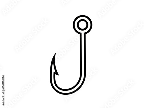 A black line drawing of a fishing hook