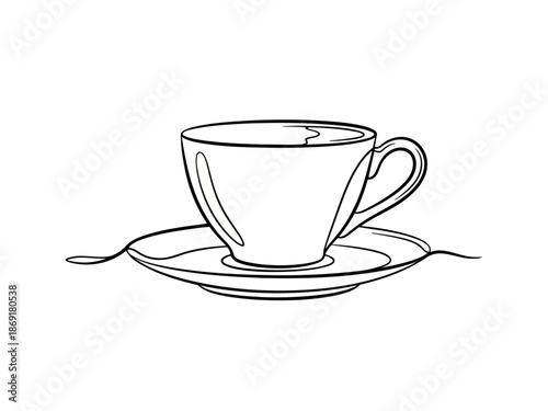 A simple line drawing of a cup and saucer