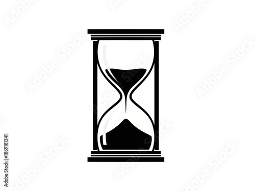 Black hourglass icon with sand timer symbol