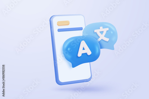3D language translate realistic icon signs, dictionary and chat translator. speak bubble symbol language concepts. 3d speech studying icon vector illustration