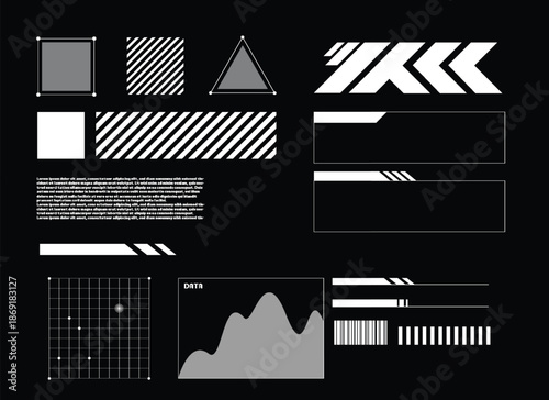 Collection of Geometric Shapes and Abstract Patterns in Grayscale.