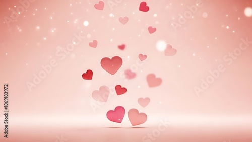 Floating hearts in pink background with sparkles and glitter