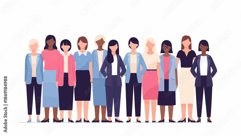 Fototapeta premium Empowering women from diverse backgrounds standing together in unity, symbolizing strength, collaboration, and professional solidarity for a brighter future