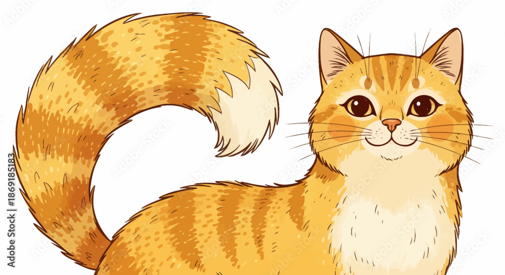 Fotografie Orange Tabby Cat Illustration Portrait.