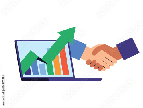 Vector illustration of business and marketing concept with handshake laptop and smartphone perfect for corporate collaboration finance teamwork and success designs