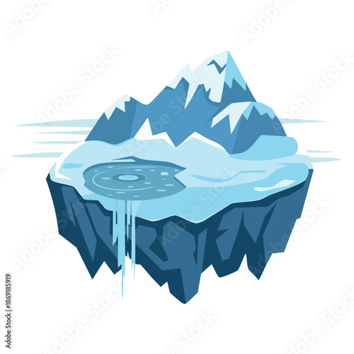 Vector illustration of cartoon isometric icy island ideal for game design frozen environment winter landscape or playful adventure themed creative artwork