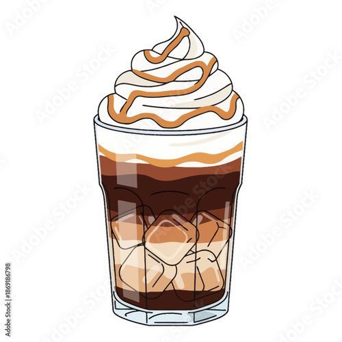 Iced Caramel Coffee Drink with Whipped Cream and Drizzle