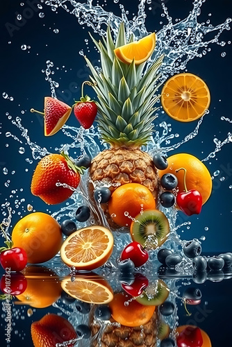 Colorful Fresh Fruits with Dynamic Splash Effect