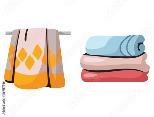 Vector illustration of folded towel set as bathroom item suitable for body care, hygiene, bath accessories, and home interior creative designs