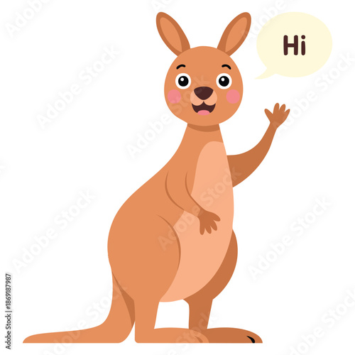 Vector illustration of funny kangaroo marsupial saying hi. Cartoon animal character ideal for greeting cards playful designs and friendly themed artwork
