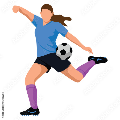 Vector illustration of girl playing soccer young woman football player kicking the ball ideal for sports athletic activity education and team themed designs