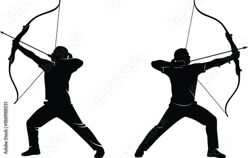 Archers in action silhouette illustration