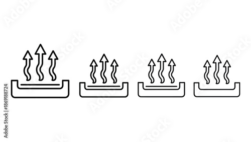 Set of four line icons illustrating heat transfer and rising steam