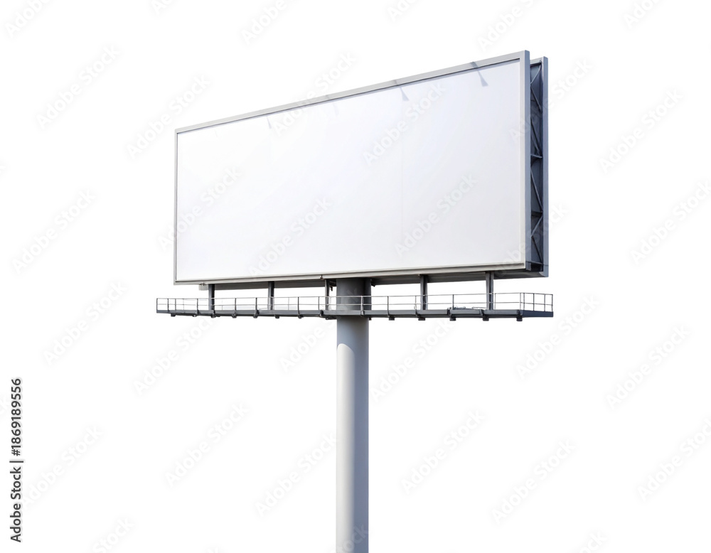 Obraz premium Blank White Billboard on Single Pole, Front View Mockup, Isolated on White Background