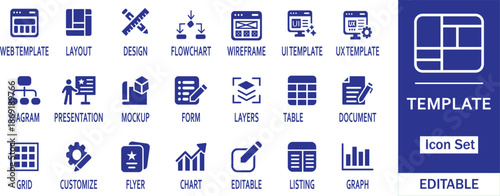 Template Layout UI Framework Architecture Prototype Vector Icon Set
