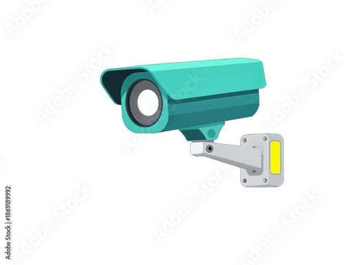 Green Security Camera Mounted on Wall Bracket
