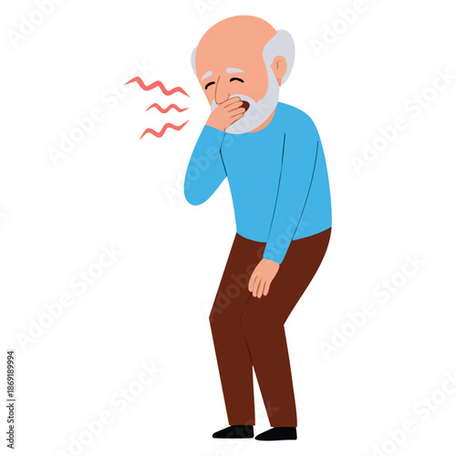 Vector illustration of male character old coughing colorful toon style ideal for medical awareness educational cartoon storybook or health themed designs