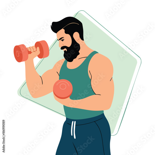 Vector illustration of man doing exercises with dumbbells suitable for workout training gym strength routine and fitness lifestyle artwork themes