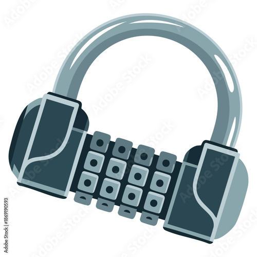 Vector illustration of metallic padlock portable lock with shackle suitable for security safety protection hardware and metal themed design artwork