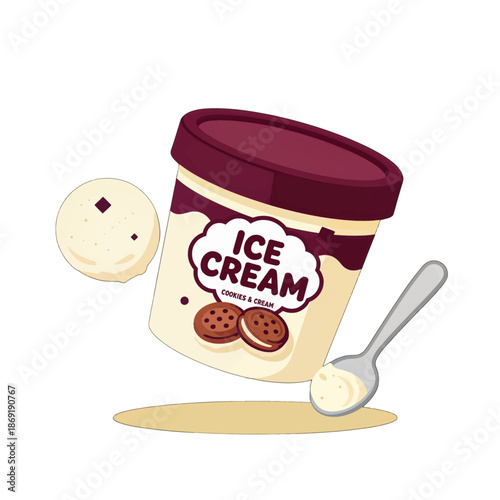 Ice cream tub with cookies and cream flavor